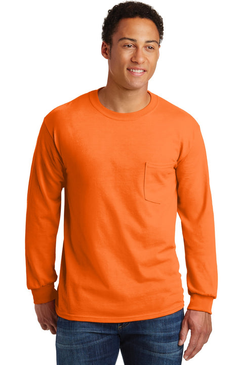 Gildan ® - Ultra Cotton ® 100% US Cotton Long Sleeve T-Shirt with Pocket. 2410