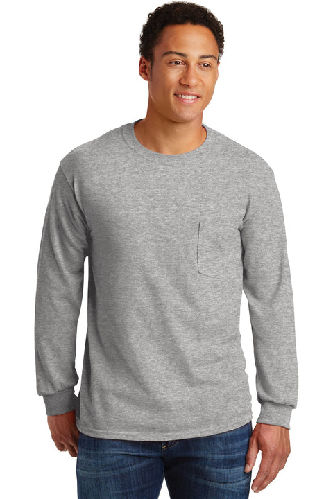 Gildan ® - Ultra Cotton ® 100% US Cotton Long Sleeve T-Shirt with Pocket. 2410