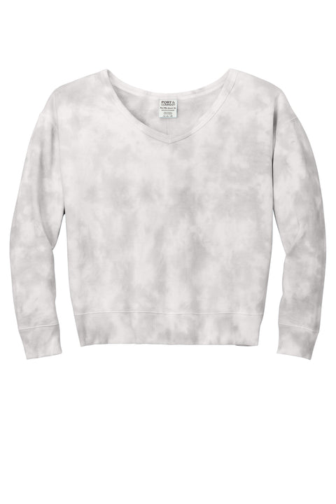 Port & Co™ Women's Beach Wash® Cloud Tie-Dye V-Neck Sweatshirt LPC140V