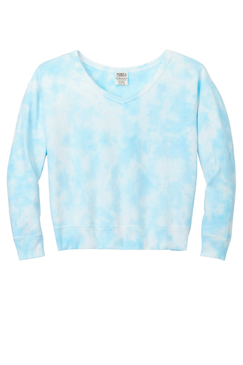 Port & Co™ Women's Beach Wash® Cloud Tie-Dye V-Neck Sweatshirt LPC140V