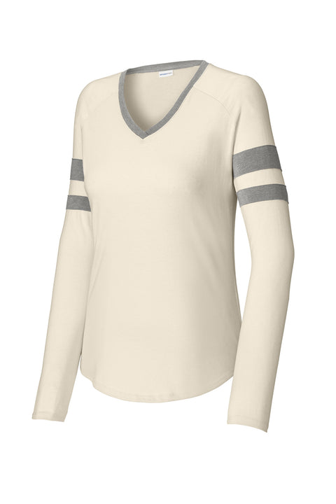 Sport-Tek® Women's Halftime Stripe Long Sleeve V-Neck Tee LST6043