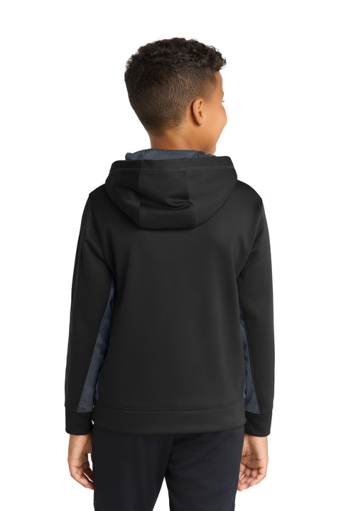 Sport-Tek® Youth Sport-Wick® CamoHex Fleece Colorblock Hooded Pullover. YST239