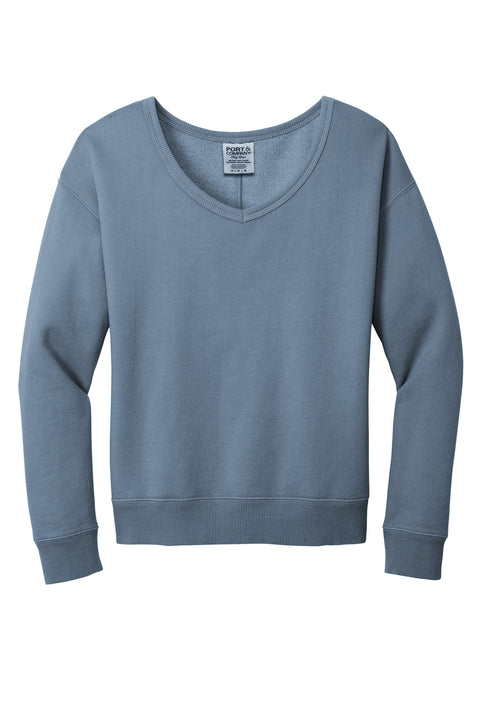 Port & Co™ Women's Beach Wash® Garment-Dyed V-Neck Sweatshirt LPC098V