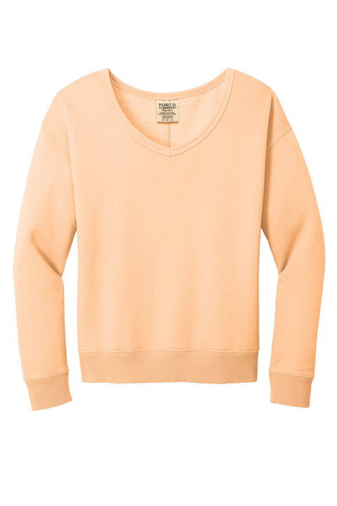 Port & Co™ Women's Beach Wash® Garment-Dyed V-Neck Sweatshirt LPC098V
