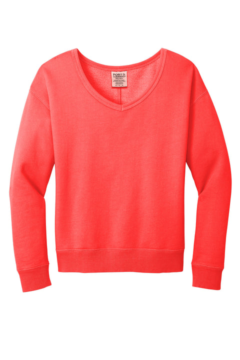 Port & Co™ Women's Beach Wash® Garment-Dyed V-Neck Sweatshirt LPC098V