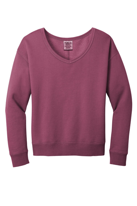 Port & Co™ Women's Beach Wash® Garment-Dyed V-Neck Sweatshirt LPC098V
