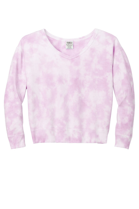 Port & Co™ Women's Beach Wash® Cloud Tie-Dye V-Neck Sweatshirt LPC140V