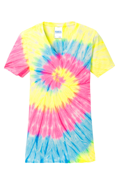 Port & Co™ Women's Tie-Dye V-Neck Tee.  LPC147V