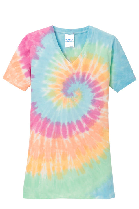 Port & Co™ Women's Tie-Dye V-Neck Tee.  LPC147V