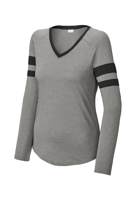 Sport-Tek® Women's Halftime Stripe Long Sleeve V-Neck Tee LST6043
