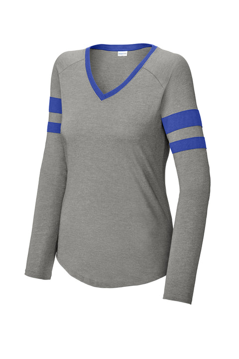 Sport-Tek® Women's Halftime Stripe Long Sleeve V-Neck Tee LST6043