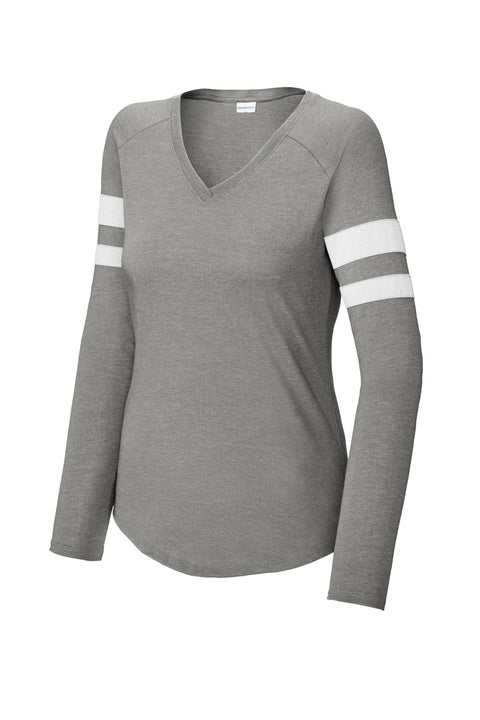 Sport-Tek® Women's Halftime Stripe Long Sleeve V-Neck Tee LST6043