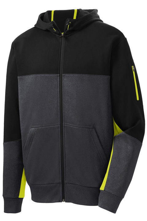 Sport-Tek® Tech Fleece Colorblock Full-Zip Hooded Jacket. ST245